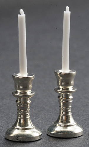 Dollhouse Miniature Candlesticks, Silver, 2/Pc